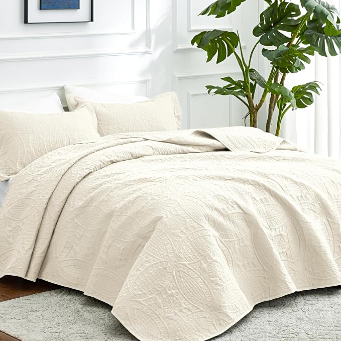 Love's cabin Oversized King Size Quilt Bedding Set Beige Bedspreads - Image 2
