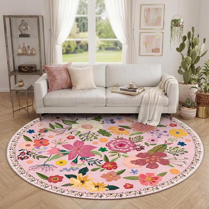 Latte&Fog 6ft Pink Round Area Rug - Image 3