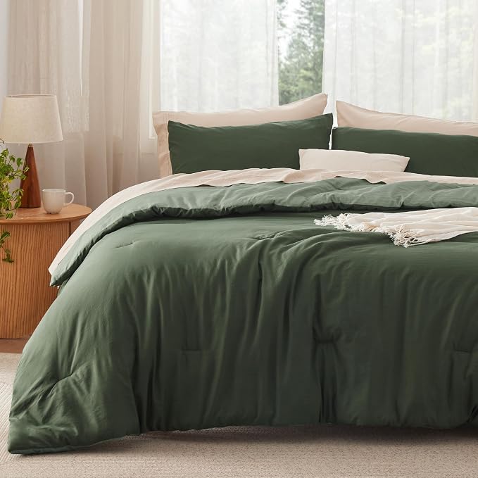 Bedsure King Comforter Set, Dark Olive Green Soft Prewashed Bedding - Image 2