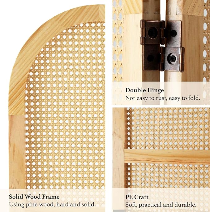 Svimi Room Dividers and Folding Privacy Screens, Pine Wood 5.6 Ft Double Hinged - Image 4