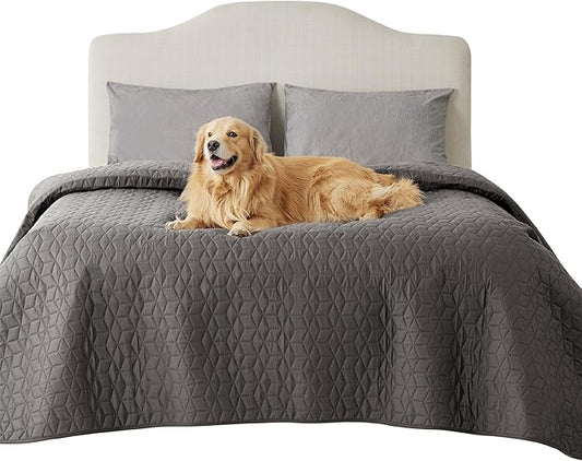 Bedsure 100% Waterproof Bed Cover for Dogs Washable - Non Slip Waterproof Dog Blanket for Bed, Lightweight Furniture Protector Durable for Pet Puppy with Non-Slip Bottom, Dark Grey, 82x82IN