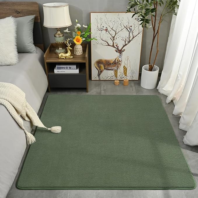 5x5 Square Area Rugs for Bedroom Living Room, Sage Green Fluffy Rug | Thickened - Image 8