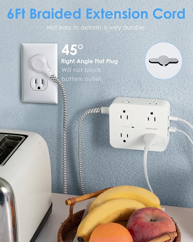 HANYCONY 6Ft Surge Protector Power Strip USB C, 8 Outlet Extender | Extension - Image 7
