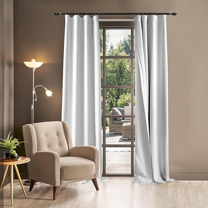 100% Blackout Thermal Insulated Curtains, 3 Layers Noise Absorbing, Soundproof Back Tab Drapes for Sliding Glass Door Baby Nursery Bedroom with Hooks, Grayish White 50x84 Inch Set of 1