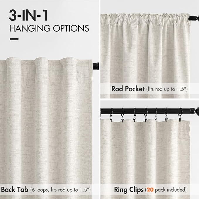 MIULEE 100% Blackout Curtains Linen Curtains & Drapes W52xL108 Inch, Full Black - Image 6
