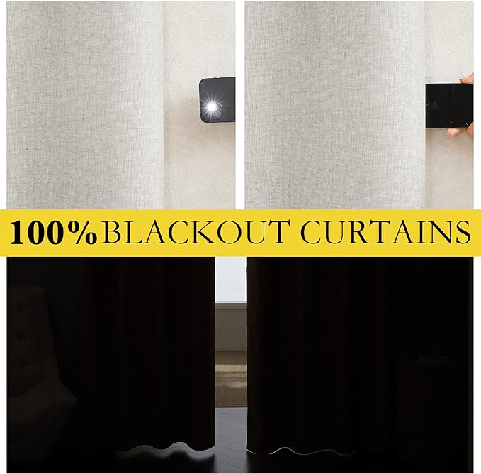 NICETOWN 100% Blackout Linen Texture Curtains 70 inches Long, Thermal Insulated - Image 2