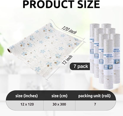 RAY STAR 12X120 Inch Shelf Liner for Kitchen Cabinets, Non-Adhesive Cabinet Liner Washable, PVC Drawer Liner for Dresser Non-Slip Bathroom (Floral)(7 Roll)