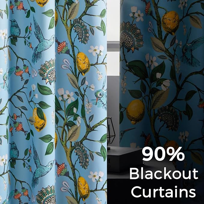 Topfinel Blue and Gold Unique Blackout Curtains 63 Inches Long 2 Panels - Image 4