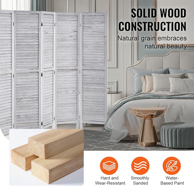 VEVOR Wood Room Divider, 6 Panel Wood Folding Privacy Screen, 66.9 Inches Tall - Image 5