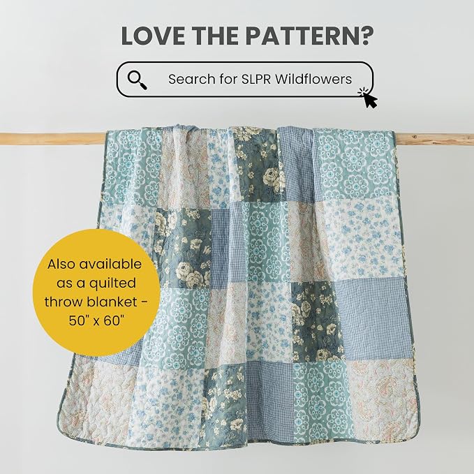SLPR - Wildflowers Blue Floral Patchwork Cotton Quilt Set, Twin - Image 8