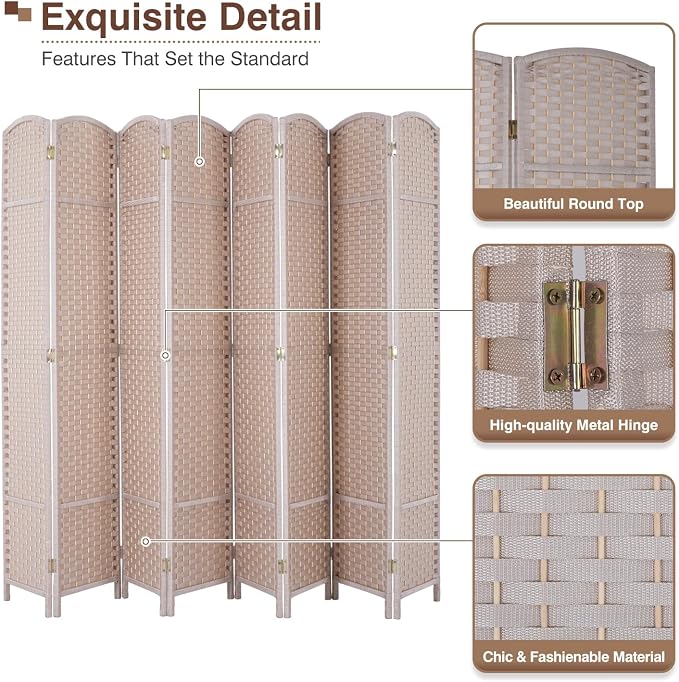 Room Divider 8 Panel 5.6 FT Tall Privacy Screen Waterproof Wood Frame Partition - Image 3