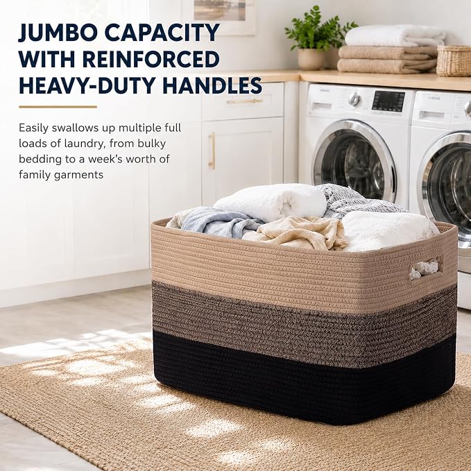 OIAHOMY Blanket Basket Laundry Basket Dog Toy Basket 75L Yellow Black | Large - Image 6