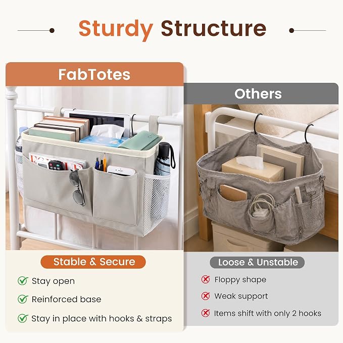 Bedside Caddy for Dorm Bed, Bedside Storage Bag Hanging Organizer | Metal Frame - Image 2