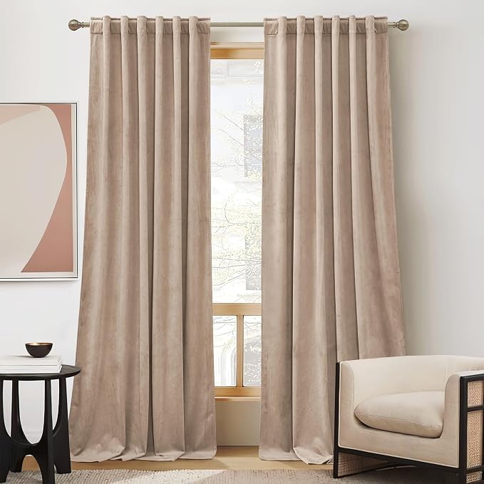 RYB HOME Velvet Curtains 108 inches Length, Back Tab & Rod Pocket Soft Fabric by RYBHOME