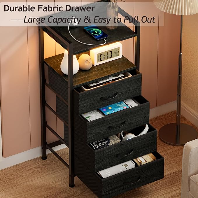 Night Stand with Charging Station, Tall Bedside Table - Image 7