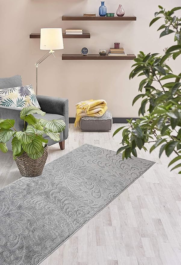Custom Length Hallway Runner Rug,Slip Resistant,Floral Grey, 26 Inch X 6 feet, Sold and Priced Per Foot