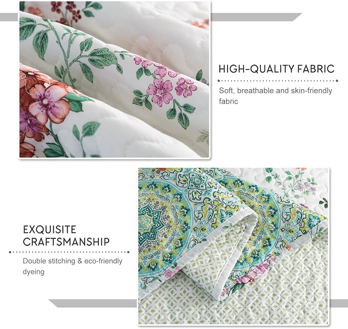 3-Piece Quilt Set Quilted Bedspread Lightweight Coverlet Set Garden Style - Image 4