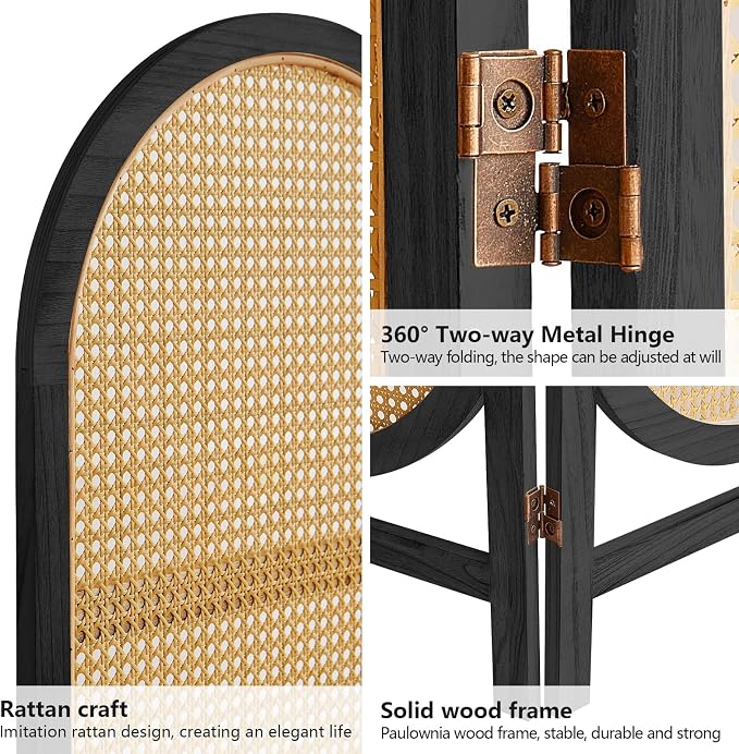 3 Panel Rattan Room Divider, Arched Room Divider Screen, Dressing Areas - Image 5