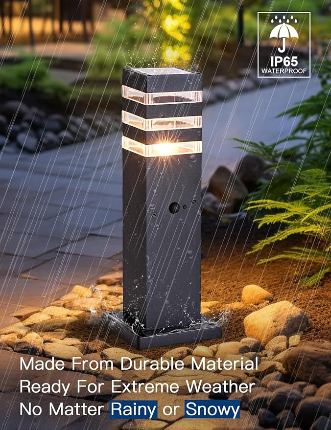 2Pack Motion Sensor Outdoor Floor Lamps Pathway Lights Dusk to Dawn Exterior Pillar Lamps Black Aluminum Poles Lights for Outside, Modern Landscape Path Lamp for Patio, Yard, Garden, Pathway, Driveway