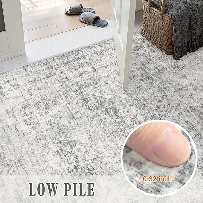 2x5 Washable Runner Rug：Modern Abstract Soft Carpet Black Grey | - Image 7