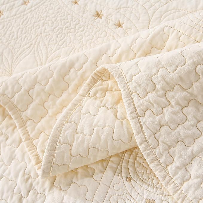 ROOMLIFE Quilt Set Full Size 3D Floral Embroidery Pattern 3-Piece Cotton - Image 9