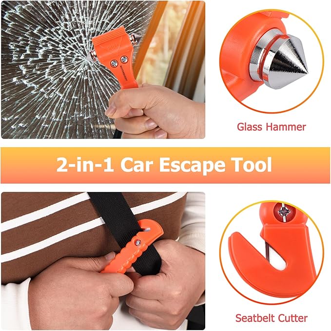 MOTORBUDDY 2-Pack Car Safety Hammer Seatbelt Cutter, Auto Emergency Escape Hammer with Window Glass Breaker and Seat Belt Cutter, Escape Tool for Car Accidents