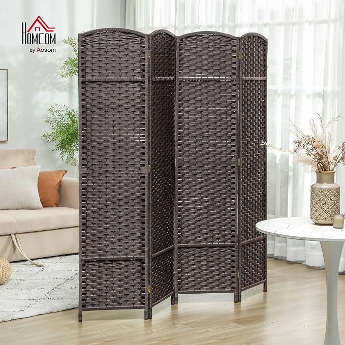 HOMCOM Room Divider 4 Panel Folding Privacy Screen 5.6' Tall White | - Image 2