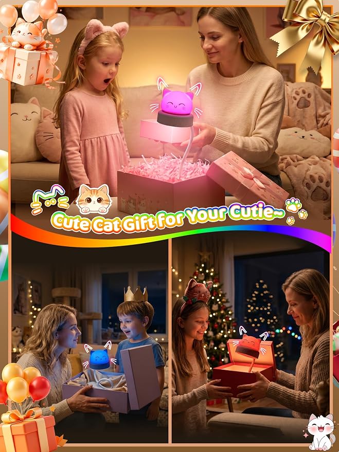Cat Lamp, Dimmable RGB Clip on Light, Cute Desk Lamp Rechargeable Night Light | - Image 8