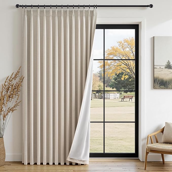 Topfinel 102 Inch Beige Blackout Curtains1 Panel, Autumn Double Layer Linen by Topfinel