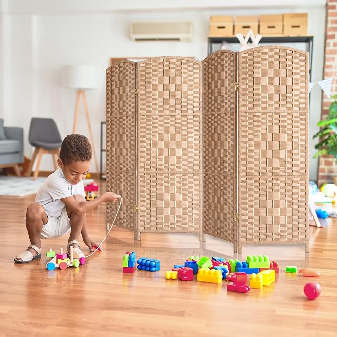 HALLYBEE Short Room Divider, Small Folding Privacy Screens, 4 Panel Natural | - Image 7