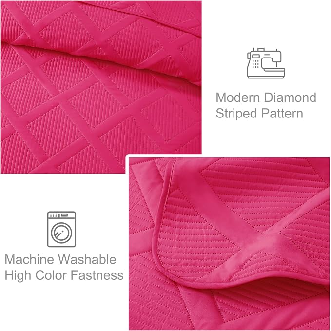 Exclusivo Mezcla Twin Size Quilt Set, Hot Pink | Soft Bedspreads - Image 5