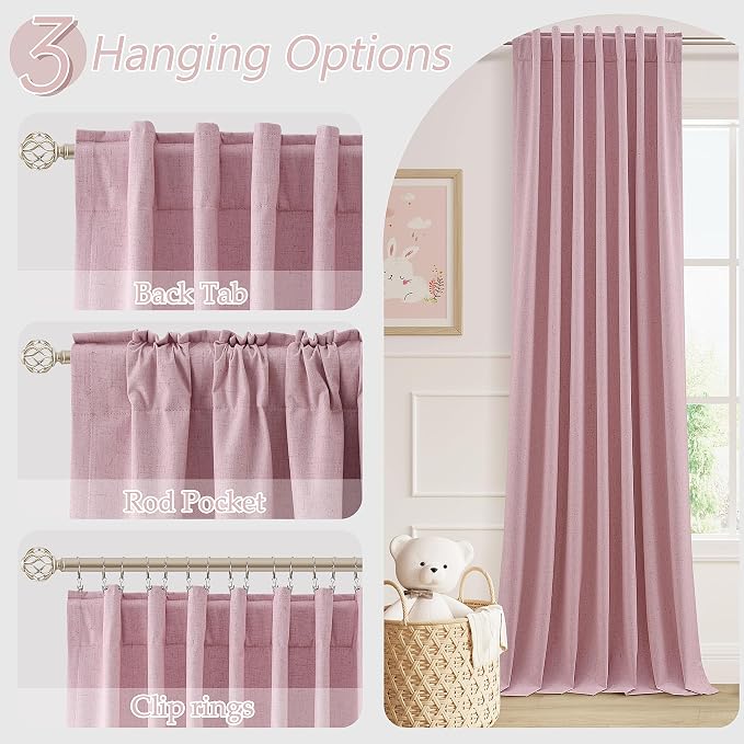 Rose 100% Blackout Linen Curtains 96 Inch Length 2 Panels Set - Image 6