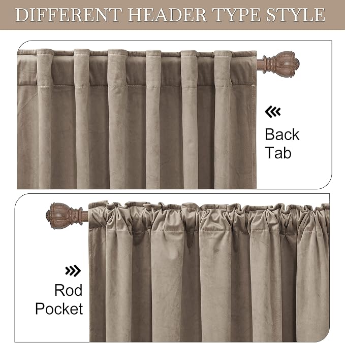 RYB Home Taupe Velvet Curtains 84 inches Length - Image 6