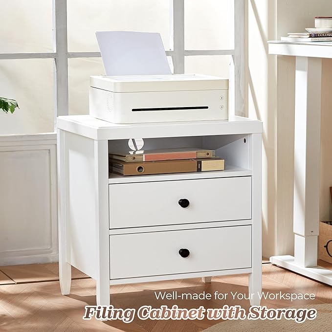 Huuger Nightstand with Charging Station, Bedside Table with Storage, Modern - Image 5