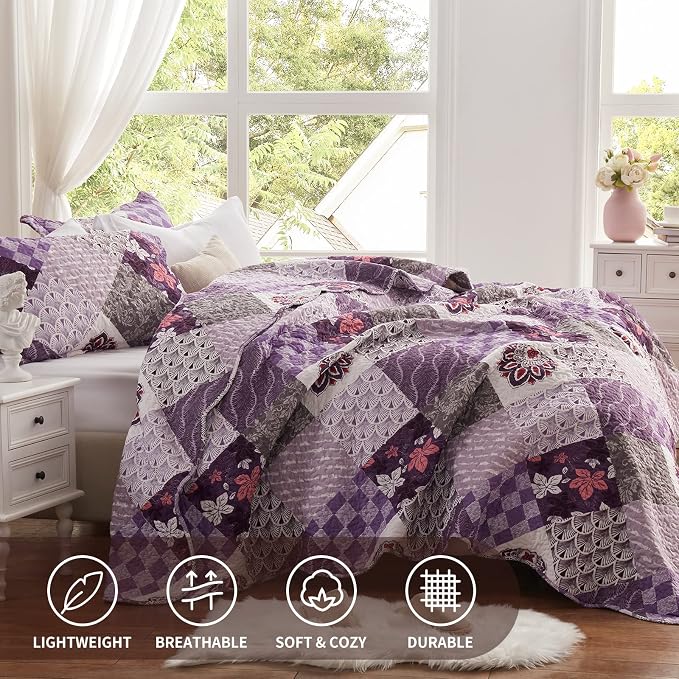 King Size Quilt Set 3 Pieces Lightweight Reversible Bedspread-98''x106'' Soft - Image 2