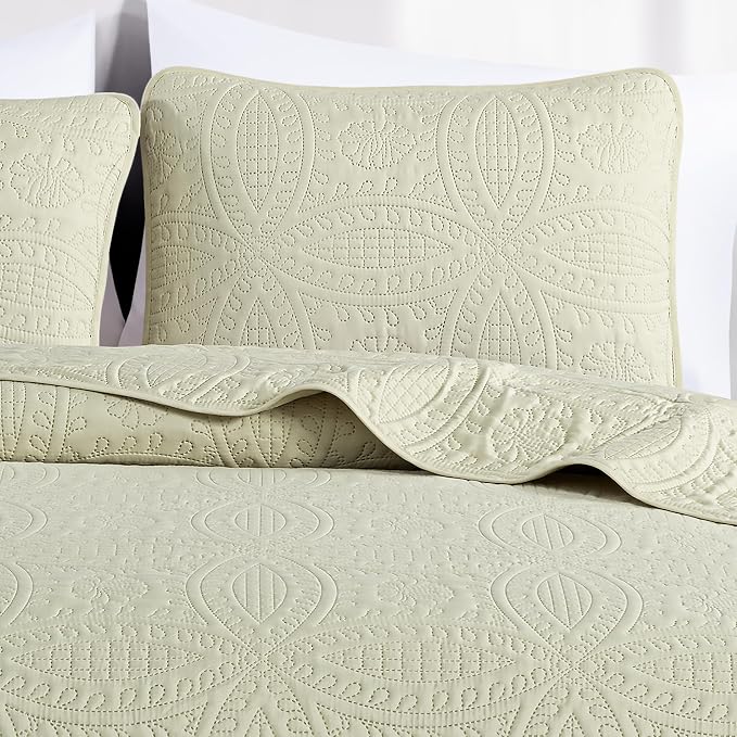 Chezmoi Collection Austin Queen Bedspread Set 3-Piece Pinsonic Quilted - Image 4