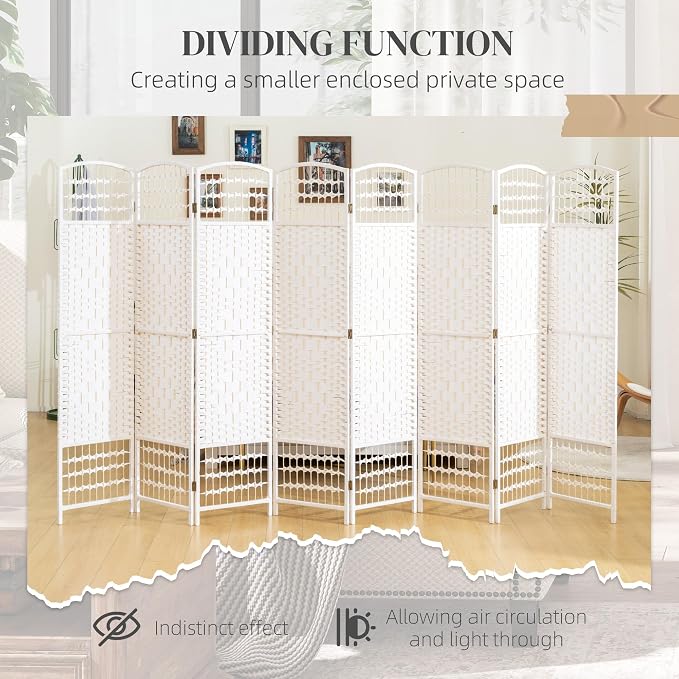 HOMCOM 8 Panel Room Divider, Folding Privacy Screen, Wave Fiber Freestanding - Image 6