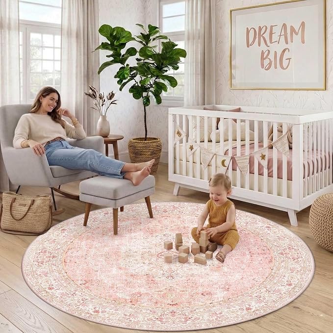 Latte&Fog 6ft Pink Round Area Rug - Image 4