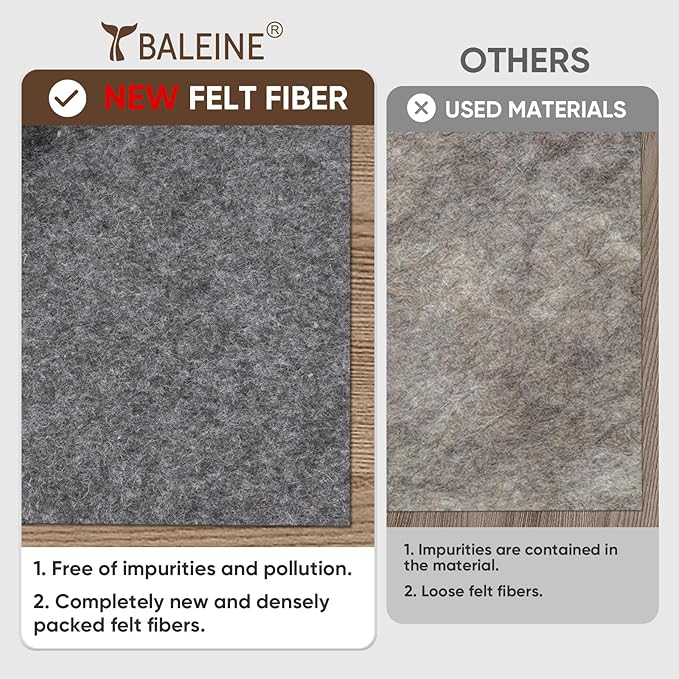 BALEINE Felt Non Slip Rug Pads, Extra Large 1/4" Thick Felt and Rubber Backing, Shock Absorbing Carpet Pad for All Carpets and Hardwood Floors (3x5 Ft)
