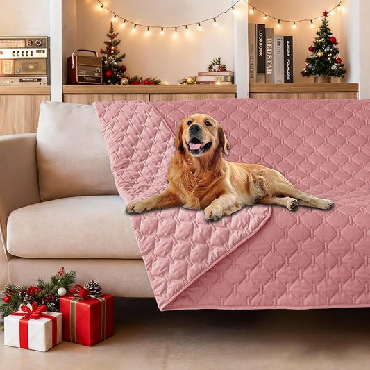 gogobunny 3X Stronger Waterproof Pet Blanket, Scratch Proof Furniture Protector for Dogs Cats, Reversible Cover 52x82 Inch, Dark Pink/Light Pink