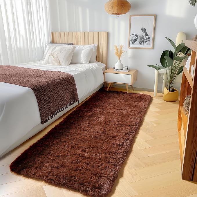 Brown Runner Rugs for Bedroom Living Room, Fluffy 2x6 Bedside Hallway Area Rug - Image 5