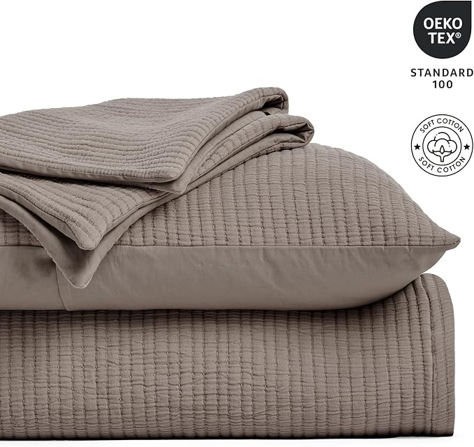 EVERGRACEHOME Cotton Gauze Matelassé Coverlet, Queen Size, Mocha Brown | Ultra - Image 4
