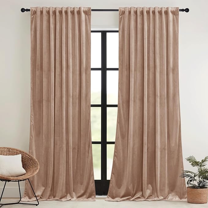 RYB HOME Blush Velvet Curtains 96 inches - Image 2