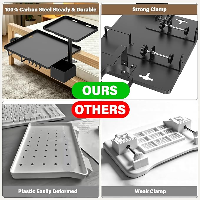 Bedside Shelf Metal Bed Shelf for Dorm Room Clip On Tray | 2-Tire Fan Shelf - Image 4