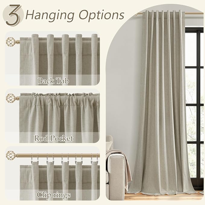 100% Blackout Linen Curtains for Bedroom 90 inches Long, Thermal Insulated Room - Image 6