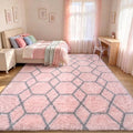 Area Rugs for Girls Bedroom Living Room, 4x6 Fluffy Pink and Grey Throw Rug by ONASAR