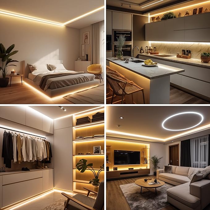AXMOTUT COB LED Strip Light Warm White, High Bright LED Lights with 2400LEDs, RF Remote and UL Power Supply, 2700K Dimmable LED Rope Lights for Mirror, Bedroom, Kitchen, DIY Home Decoration