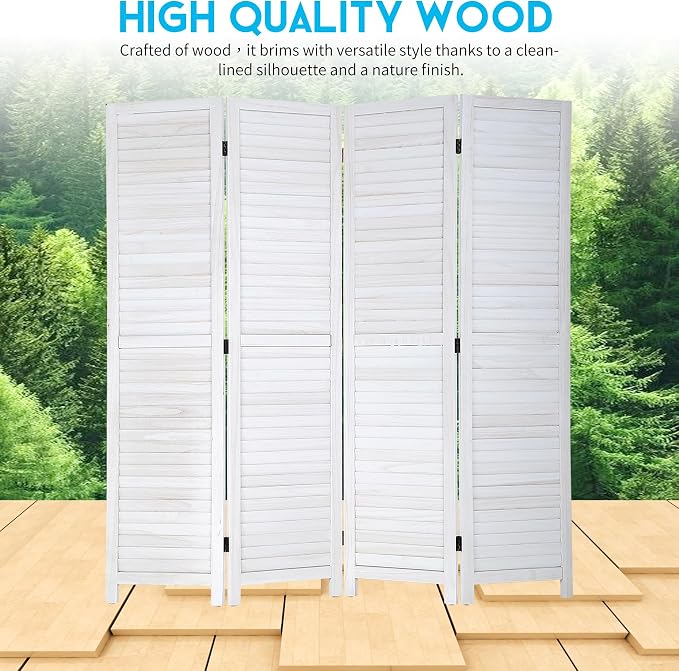 BLKMTY Room Divider 4 Panel Folding Screen Wood Screen Dividers 5.6ft Tall - Image 2