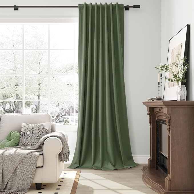 Forest Green 100% Blackout Linen Curtains 108 Inches Long - Image 6