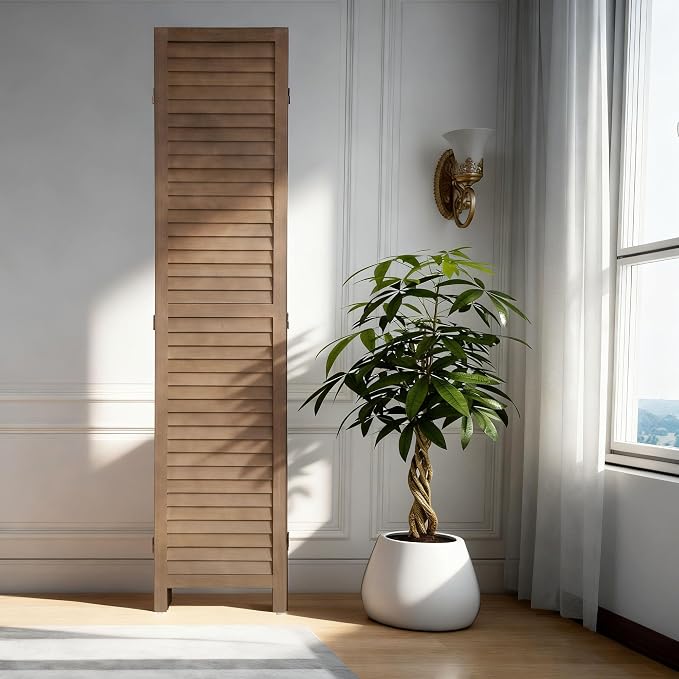 FDW 4 Panel Wood Room Divider 5.75 FT Tall Privacy Screen Folding Partition - Image 5
